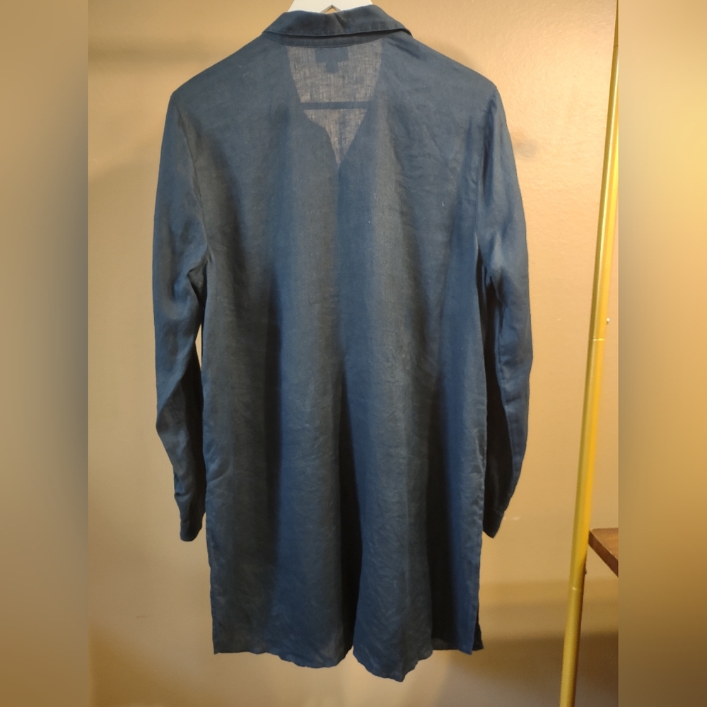 J Jill Linen Navy Blue Button Down Top - Picture 4 of 8